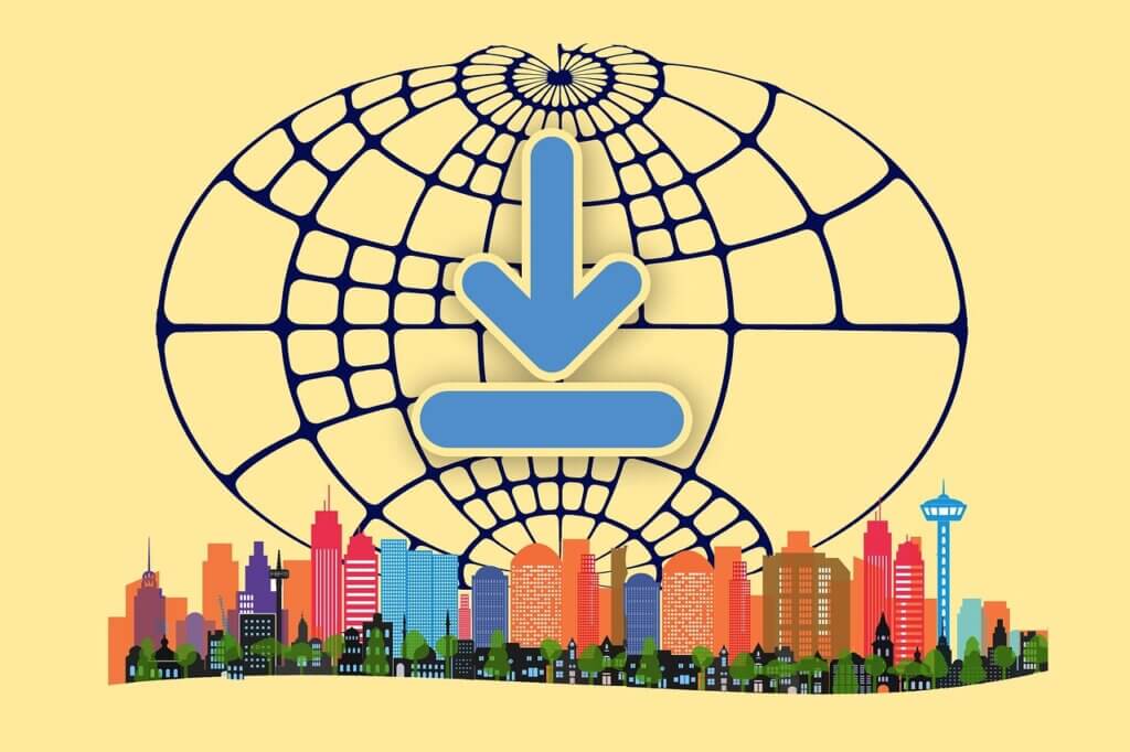 symbole téléchargement et atteindre le monde